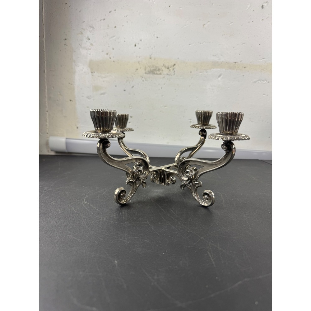 Vintage Silver Plated 4 Light Interlocking Candelabra Ornate Scroll Centerpiece
